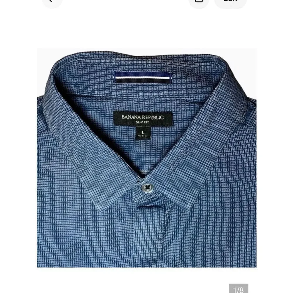 Banana Republic Slim Fit Dress Shirt with Hidden Button Detail in Blue Men’s L